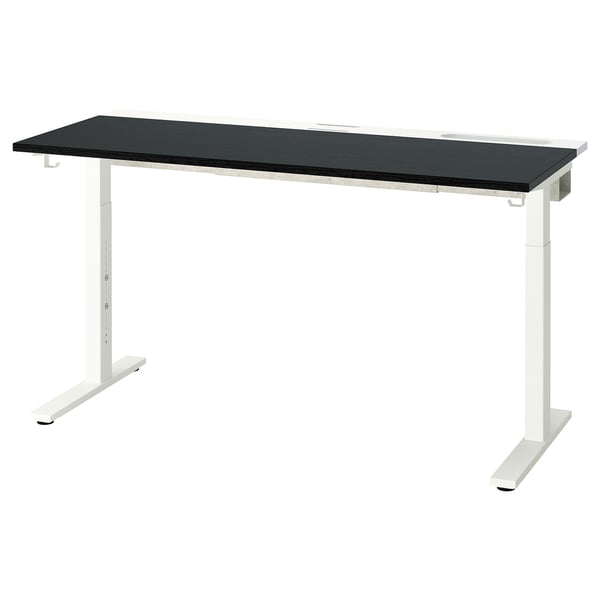 MITTZON desk, black top, white legs, rectangular, adjustable height.