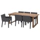 A modern MÖRBYLÅNGA dining set with a square oak table and six grey upholstered chairs.