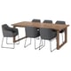 A mörlig dining set with oak table and 4 grey chairs with metal legs.
