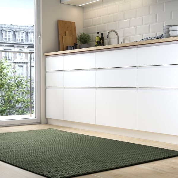 MORUM Rug flatwoven, in/outdoor, dark green, 120x180 cm