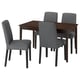 Displays a dark brown NÄSINGE dining set with a square table and four matching grey fabric chairs.