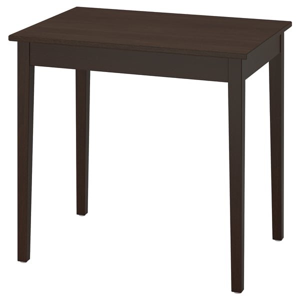 NÄSINGE rectangular dining table. Dark brown colour, wooden material, square shape with chamfered legs.