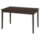 Dark brown, rectangular dining table with square legs; modern farmhouse design.
