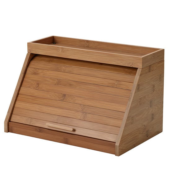 NÅLBLECKA Bread box, with cutting board and shelf/bamboo, 38x25x24 cm