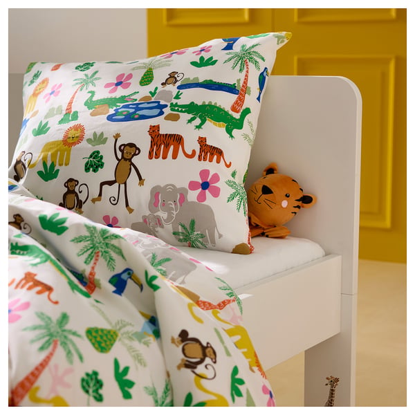 NATTHÄGER Duvet cover and pillowcase(s), multicolor/jungle, 150x200/50x80 cm