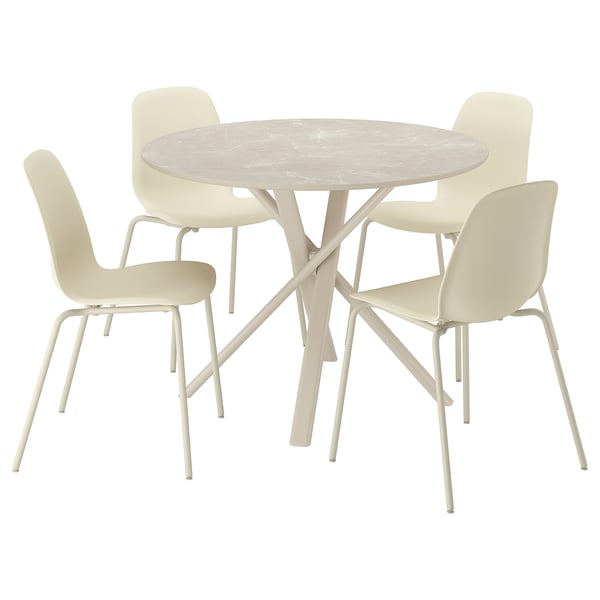 Norrmjoele table & 4 chairs, white, circular, modern design, metal & plastic.