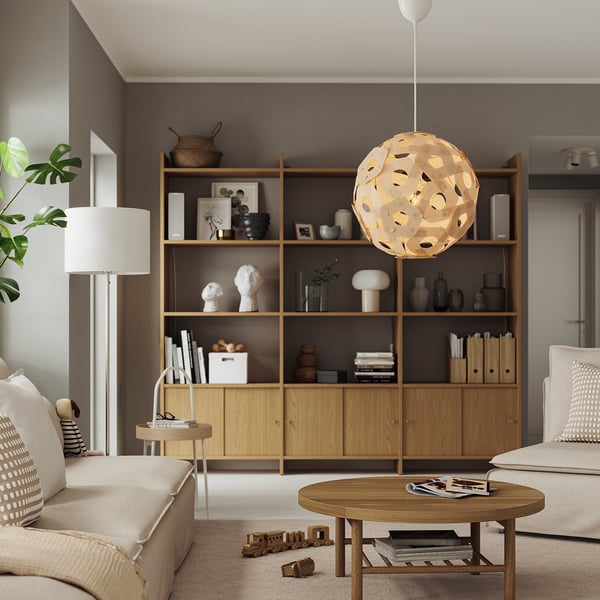 ÖDLEBLAD Pendant lamp shade, birch veneer, 48 cm