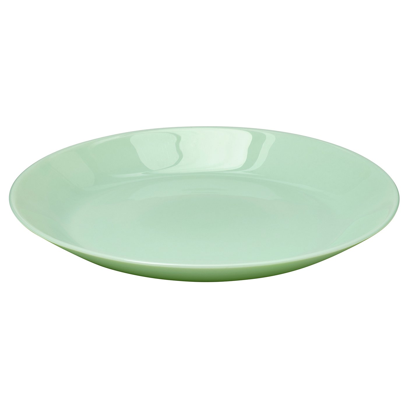 A green glass plate from OFTAST, round and plain, suitable for serving meals.