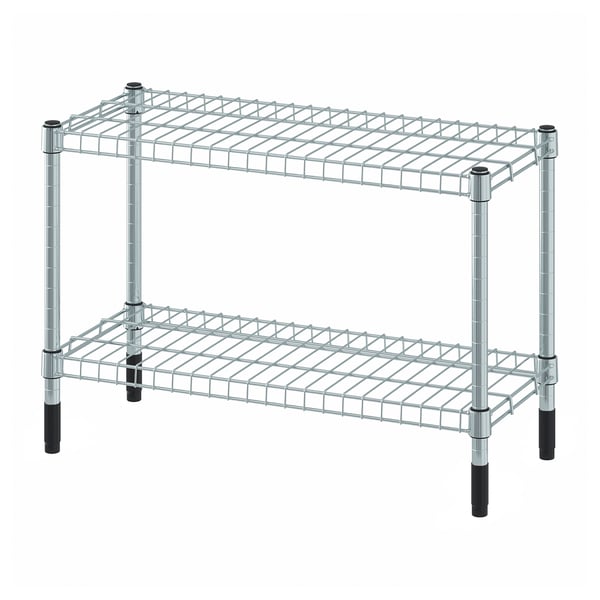 OMAR silver wire shelf, 2-tier, adjustable feet, open design.