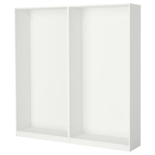White PAX wardrobe frame, slim design, adjustable feet.