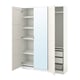 White PAX wardrobe with mirrored doors, shelves, and drawers.