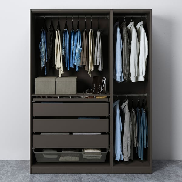 Grey PAX wardrobe with drawers & storage