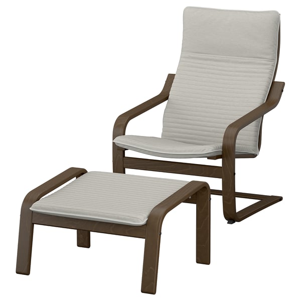 POÄNG Armchair and ottoman, walnut effect/Knisa light beige