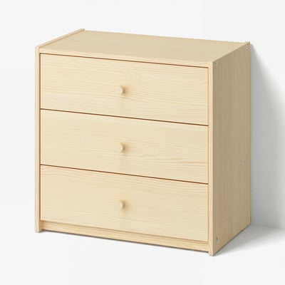 RAST chest of drawers: light wood, three drawers, simple design, solid pine.