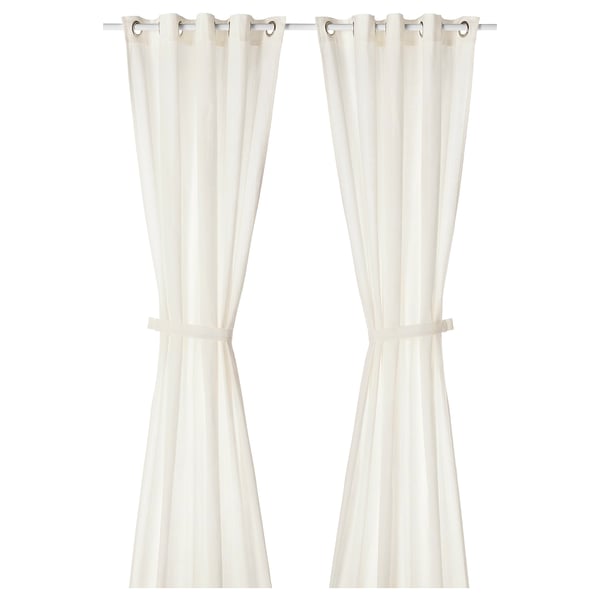 RITVA Curtains with tie-backs, 1 pair, white/with eyelets, 145x250 cm