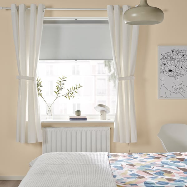 RITVA Curtains with tie-backs, 1 pair, white/with eyelets, 145x250 cm