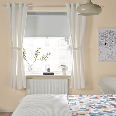 RITVA Curtains with tie-backs, 1 pair, white/with eyelets, 145x178 cm