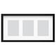 Black rectangular picture frame with three empty slots for photos, simple modern design.