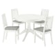 White ROSENTORP dining set: round table, 4 upholstered chairs.