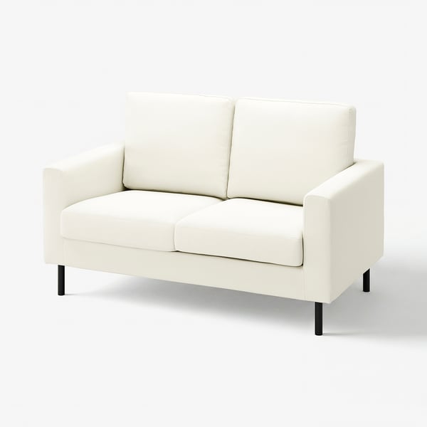 SALTSJÖBADEN cream loveseat, modern minimalist design, sleek white upholstery, sturdy black legs.