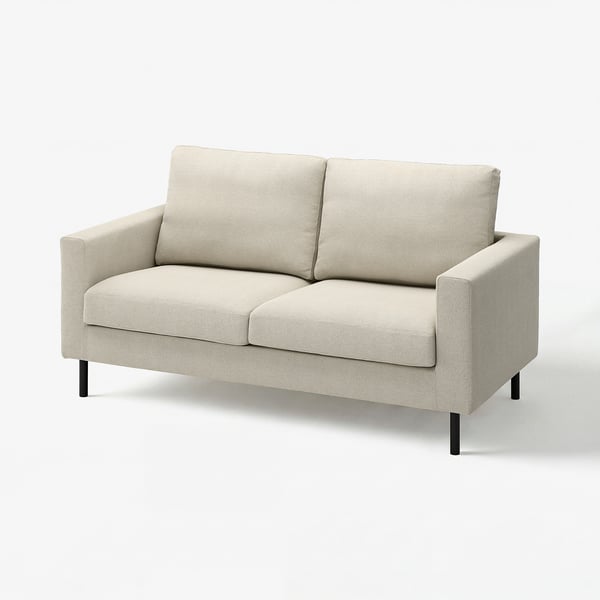 SALTSJÖBADEN beige sofa, light grey fabric, two cushions, modern design.