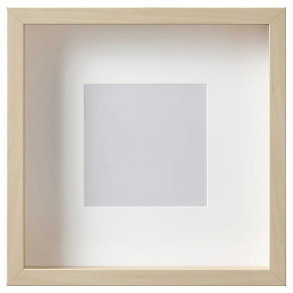 SANNAHED square photo frame, light wood with light grey mat, deep-set, safe plastic cover.