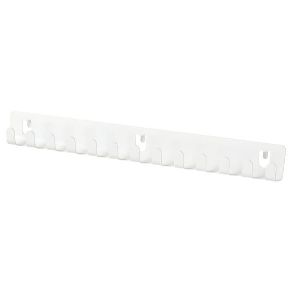 A white SKÅDIS organiser with multiple hooks, ideal for hanging items, made of steel.