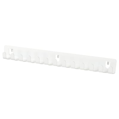 A white SKÅDIS organiser with multiple hooks, ideal for hanging items, made of steel.