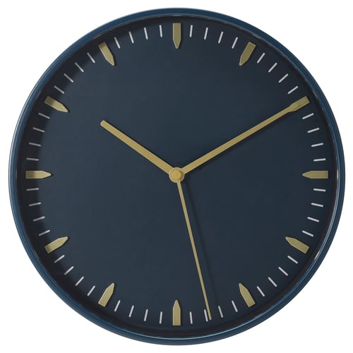 SKÄRIG wall clock, dark blue, round, silent, gold hands.