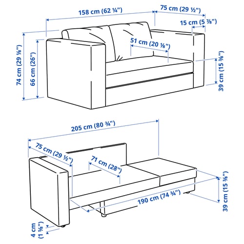 Illustration with measurements for the product: SKÖNABÄCK.