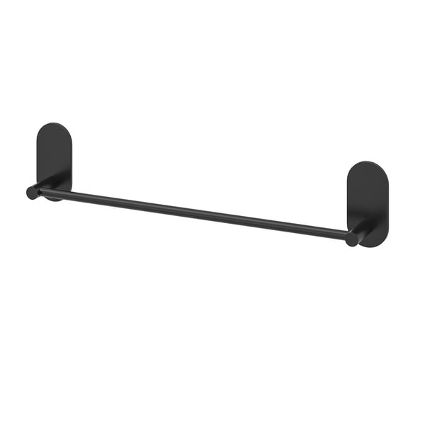 The SKOGHALL towel rail in black has a sleek, minimalist design. Made of aluminium with adhesive tape for easy wall attachment.