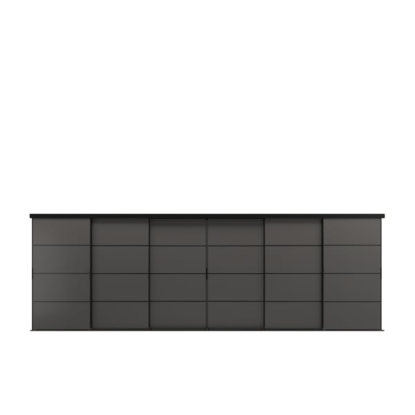 A SKYTTA black sliding door storage unit with multiple panels, featuring a sleek, modern design from IKEA.