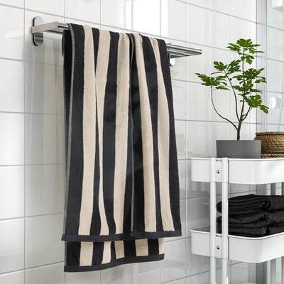 SLÅNHÖSTMAL Bath towel, black/light beige stripe, 70x140 cm