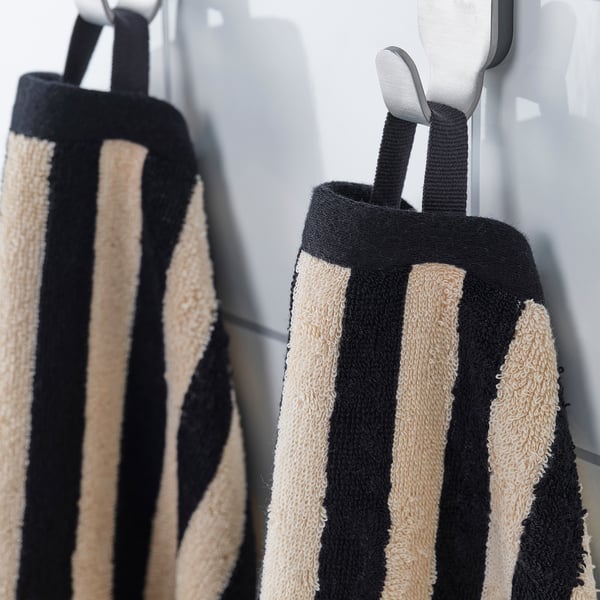 SLÅNHÖSTMAL Bath towel, black/light beige stripe, 70x140 cm