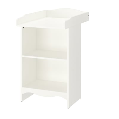 SMÅGÖRA white changing table with storage, rectangular shape, rounded edges.