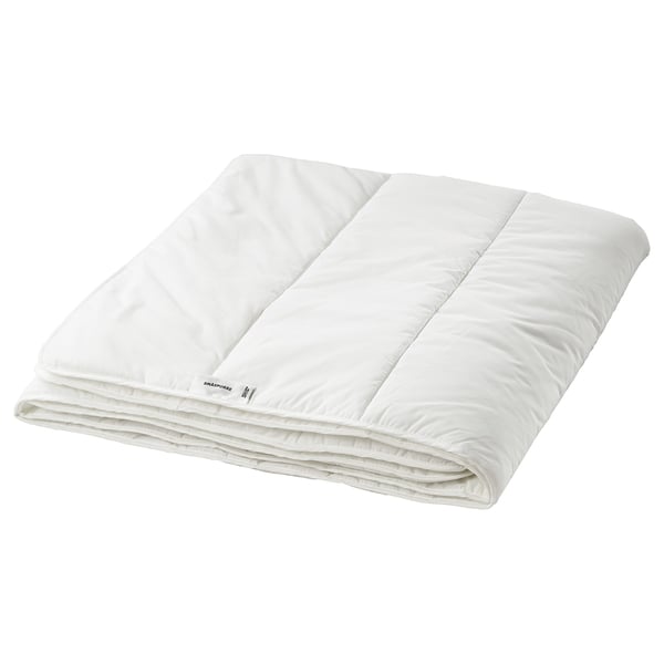 Folded white SMÅSPORRE blanket, smooth texture, rectangular shape, simple design.