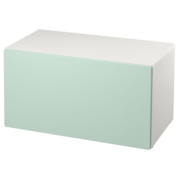 A light green SMÅSTAD storage bench, rectangular with no handles, made of particle and fiberboard.