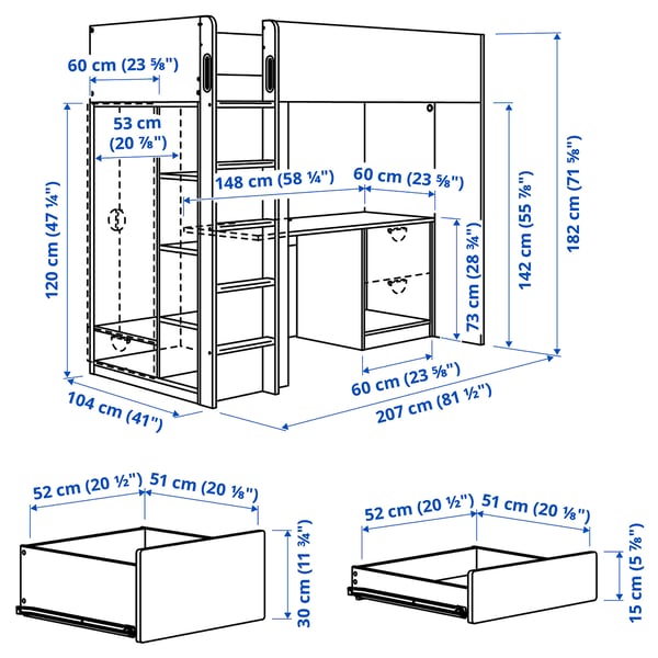 Illustration with measurements for the product: SMÅSTAD.