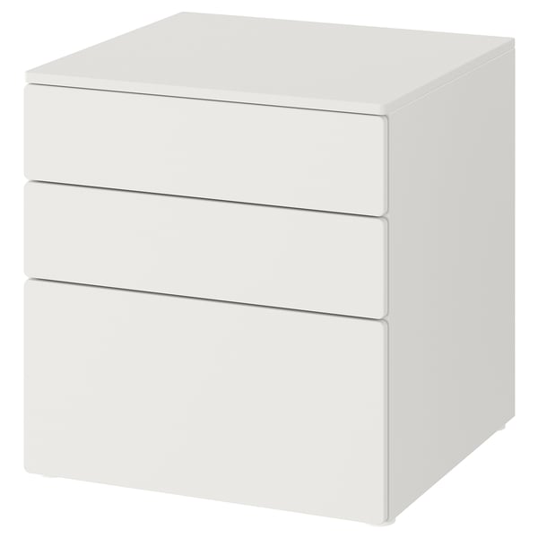 A white SMÅSTAD chest of drawers for children, with three drawers in a minimalist design.