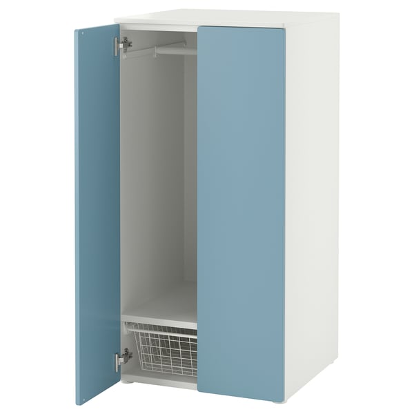 Blue and whitekids wardrobe, two doors, adjustable, soft-close.