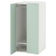 An a tall, light green SMÅSTAD cabinet with one door open revealing a shelf and hanging rail.