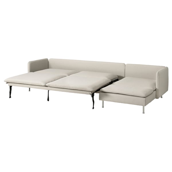 Beige IKEA SÖDERHAMN sofa bed with deep seat and fold-out bed.