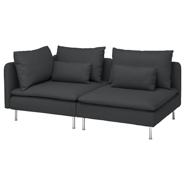 A dark grey SÖDERHAMN sectional sofa with deep cushions and high legs, designed for comfort and style.
