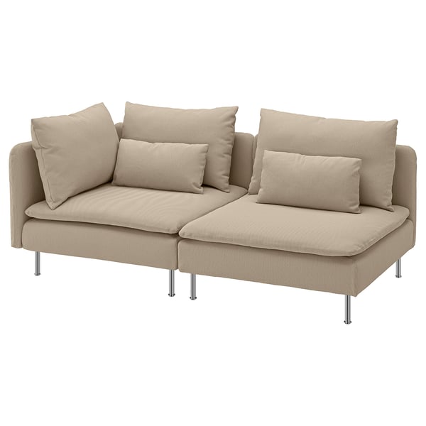 Modern beige sectional sofa with sleek metal legs, featuring deep seats and versatile design for comfort and style.