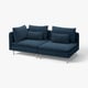Dark blue IKEA SÖDERHAMN sofa, l-shaped, modern design with soft cushions.