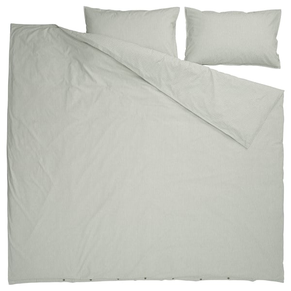 Ikea SOLFIBBLA bed linens, black & white stripes, cotton, rectangular, matching duvet cover & pillowcases.