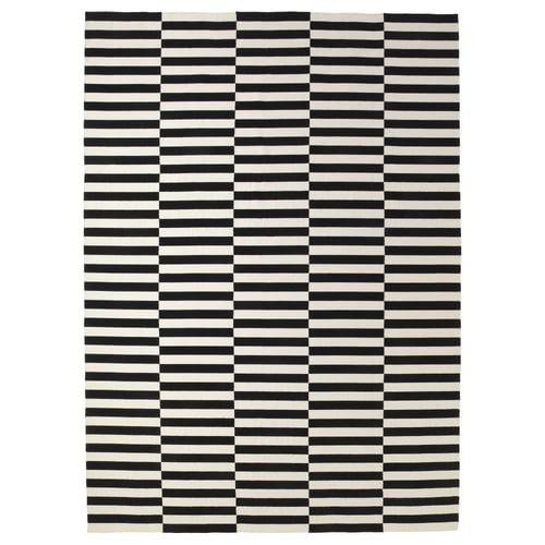 Black and white striped rug, handwoven wool, rectangular, STOCKHOLM.
