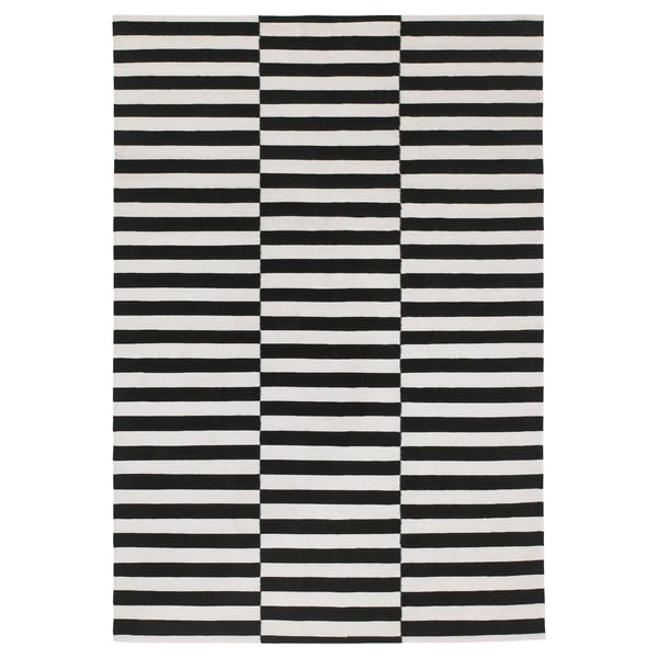 STOCKHOLM black/white striped rug, rectangular, hand-woven wool.