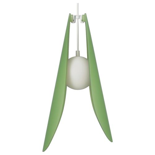 STRÅLA lamp, green, plastic, sleek, three-point design, modern style, hanging fixture.