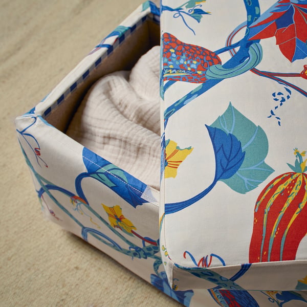 STRANDMON Slipcover for ottoman, Stigsbo multicolor/beige
